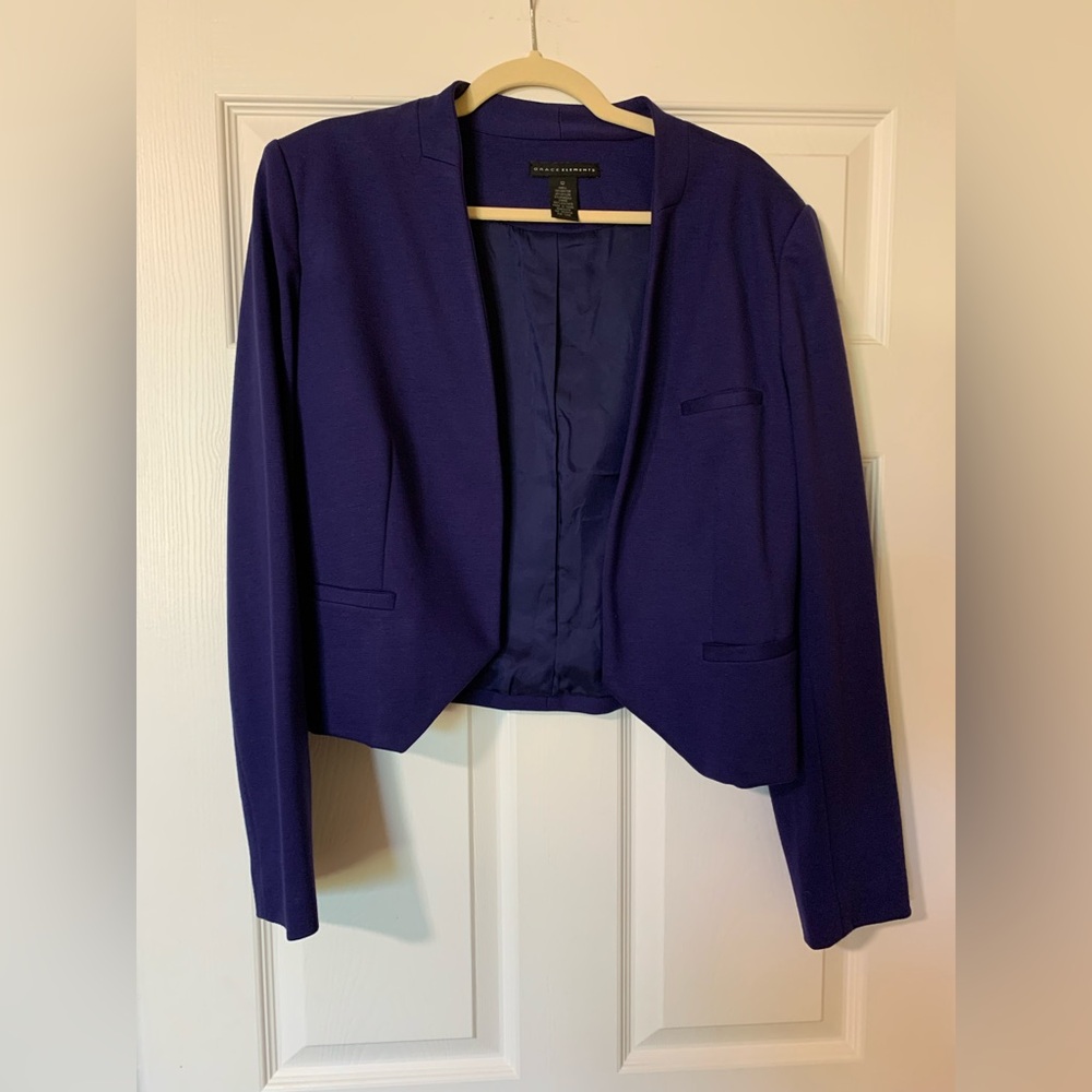 Grace Elements‎ Open Front Crop Blazer Jacket Size 12 Minimalist Feminine Chic